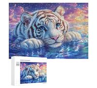 White Tiger Cub on Starry Shimmering Water 300 Piece Jigsaw Puzzle for Adults Indoor Logical Game Brain Stimulation Gift for All Occasions 300 PCS