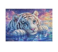 White Tiger Cub on Starry Waters 300 Piece Jigsaw Puzzle for Adults Teens Study Break Relaxation Brain Exercise Colourful Design Great Gift for Students 300 PCS