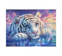 White Tiger Cub on Starry Waters 500 Piece Jigsaw Puzzle for Adults Jigsaw Essential Parent Activity Family Game Vibrant Fun Ideal 500 PCS