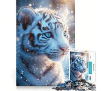 White Tiger Cub Portrait Jigsaws for Adults1000 Pieces Brain Memory Game Fine Cut Premium Finishing Engaging Way to Pass Free Hours (38x52cm)