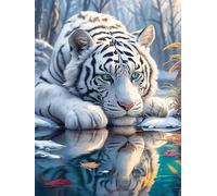 White Tiger Cub Reflected in Water 1000 Piece Jigsaw Puzzle for All Ages Wildlife Pet Jigsaw Perfect Festival Gift Family Gathering Brainteasing Relaxation Living Room Decor 1000 PCS