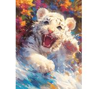 White Tiger Cub Roaring in A Magical Glow 300 Piece Complete Jigsaw Puzzle Set Wildlife Plant Teens Beginners Educational Challenge Puzzle Fans Group Play Anniversary Cardboard 300 PCS