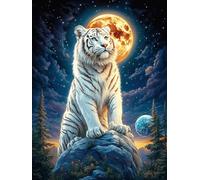 White Tiger Cub Under The Full Moon 1000 Pc Classic Jigsaw Puzzle Wildlife Pet Cute Puzzle for Adults Hard Challenging Hobby Home Decor Poster Sturdy Creativity & Gift Giving 1000 PCS