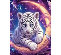 White Tiger Cub Under The Moon 500 Pcs Jigsaw Puzzles Wildlife Pet Puzzles for Adults Teens Fun Family Game Team Building Stress Reducing Autumn Gift Durable Recycled Material 500 PCS