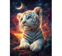 White Tiger Cub Under The Stars 1000 Piece Complete Jigsaw Puzzle Set Wildlife Plant Teens Beginners Mind Relaxation Puzzle Fans Group Play Anniversary Fathers Gift Thick Cardboard 1000 PCS