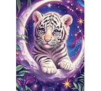 White Tiger Cub Under The Stars 1000 Pieces Classic Jigsaw Puzzle Wildlife Pet Puzzle for Adults Decompression Wall Art Mental Exercise Lightweight Recycled Material 1000 PCS