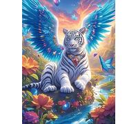 White Tiger Cub with Angel Wings 500 Piece Complete Jigsaw Puzzle Set Wildlife Plant Teens Beginners Mind Relaxation Puzzle Fans Group Play Anniversary Fathers Gift Thick Cardboard 500 PCS