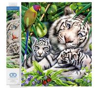 WHITE TIGER & CUBS - Diamond Painting Kit: White Tiger & Cubs - Diamond Dotz Groves & Thames White One Size