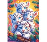 White Tiger Cubs Huddled Together 500 Pieces Premium Jigsaw Puzzle Wildlife Pet Cute Adult Jigsaws Educational Challenge Mental Exercise Wall Art Winter Durable Cardboard 500 PCS