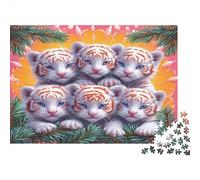 White Tiger Cubs Jigsaw Puzzle 1000 Pieces Recycled Paper for Adults Puzzle for Adults Hard Difficult Challenging Family Game Fun Home Present Great Gift Idea 70x50cm/1000pcs