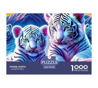 White Tiger Cubs Jigsaw Puzzle for Adults 1000 Piece Jigsaw Puzzle Paper Relaxing Jungle Night Scene Focus Family Game Home Decor Gift 70x50cm/1000pcs