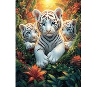 White Tiger Cubs with A Mother 1000 Piece Complete Jigsaw Puzzle Set Scenery Science Fiction Teens Beginners Mind Relaxation Puzzle Fans Group Play Anniversary Fathers Gift Thick Cardboard 1000 PCS