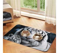 White Tiger Dog Food Mats for Floors, 16x24 Inch Non-Slip Super Absorbent Pet Food Mat, Dishwasher Dog Mat for Food and Water, Cute Quick Dry Pet Feeding Mat for Dogs Puppy Cats