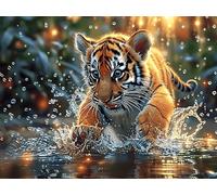 White Tiger Double Tiger 300 Pieces Set Classic Jigsaw Puzzle Colorful Fantasy Wildlife Couple Puzzle Partners Mind Relaxation Wall Decor Easter New Year Creativity & Gift Giving 300 PCS/40x28cm