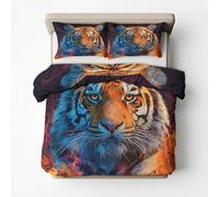 White Tiger Emperor Duvet Cover Sets - Wild Animal Bedding & Bedroom Decor, Super Soft Microfiber Quilt Cover and 2 Pillowcases, with Zip, Reversible Design SD-1059