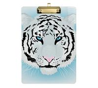 White Tiger Face Plastic Clipboard A4 Letter Size PVC Writing Board with Low Profile Silver Metal Clip Hardboard for School, Office 12.5x9 Inch