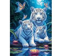 White Tiger Family by The Water 300 Piece Jigsaw Puzzle for Adults Wildlife Pet Sick Day Activity Gentle Distraction No Dust Pieces Great Gift for Get Well Soon 300 PCS