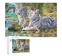 White Tiger Family in Nature Jigsaw Puzzle, 1000 PCS, Indoor Activity for The Home, A Relaxing Challenge for Adult Puzzle Enthusiasts