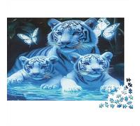 White Tiger Family Jigsaw Puzzle 1000 Pieces Recycled Paper for Adults Adult Jigsaws Impossible Challenging Game Fun Home Activity Great Gift for Men Women 52x38cm/1000pcs