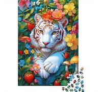 White Tiger Floral 1000 Pieces Thick Cardboard Jigsaw Puzzle Set Jigsaw Collectors Hard Difficult Educational Game 38x26cm/1000pcs