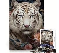 White Tiger Floral Bliss 1000 Pieces Jigsaw Puzzles for Adults Sharp Memory Serene Escape Neat Edges Ideal Present (38x26cm)