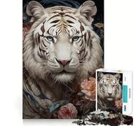 White Tiger Floral Bliss Jigsaw Puzzle 1000 Mental Recall Game High Accuracy Cutting Craft Interactive Brain Challenge for Home (50x75cm)