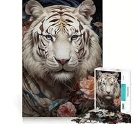 White Tiger Floral Bliss Jigsaw Puzzles for Adults 1000 Think Boost Game Precise Interlock Structure Easy to Learn Family Enjoyment (38x26cm)