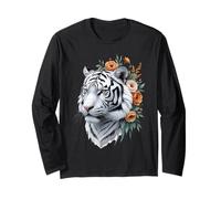 White Tiger Floral Portrait Long Sleeve T-Shirt