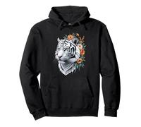 White Tiger Floral Portrait Pullover Hoodie