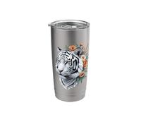White Tiger Floral Portrait Stainless Steel Insulated Tumbler