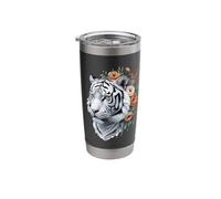 White Tiger Floral Portrait Stainless Steel Insulated Tumbler