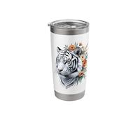 White Tiger Floral Portrait Stainless Steel Insulated Tumbler