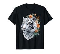 White Tiger Floral Portrait T-Shirt