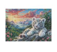 White Tiger Forest Sunset 300 Piece Jigsaw Puzzle For Men Cognitive Development Adults Anxiety Memory Care Mothers Valentines Gift High-grade Rigid Cardboard 300 PCS