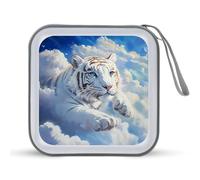 White Tiger Funny CD Case 40 Capacity DVD Holder Portable Storage Disc Binder Wallet for Car Home Travel