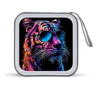 White Tiger Glasses Colourful CD Case 40 Capacity Plastic DVD Storage Box Sleeves Zippered Wallet