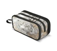 White Tiger Golden Leaves Pencil Case Boys Girls Pen Bag Pouch School