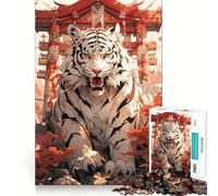 White Tiger Guardian Jigsaw Puzzles 1000 Mental Focus Game No Gap Tight Fitting Design Interactive Brain Challenge for Home (38x26cm)