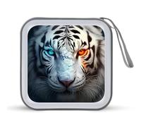 White Tiger Head CD Case 40 Capacity Plastic DVD Storage Box Sleeves Zippered Wallet