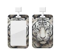 White Tiger Head Pattern Id Badge Holder Waterproof Plastic Id Card Holder with Lanyard Work Badge Sleeve Name Protector Cover for TeacherWork Office Gifts