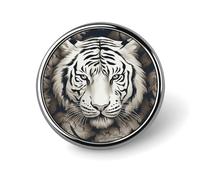 White Tiger Head Pattern Lapel Pins Metal Pin Badge Personalized Pinback Button Badges Classic Round Badge Recognition Enamel Lapel Pin for Jackets, Backpacks, Bags