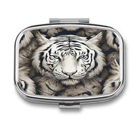 White Tiger Head Pattern Square Pill Box Portable Daily Medicine Organizer Small Travel Pill Case Storage Container Waterproof Dustproof Daily Vitamin Medication Organizer Case for Travel Home Use