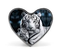 White Tiger Heart Shape Lapel Pin Personalized Pinback Button Badges Retro Punk Button Pin Kawaii Heart Badges for Men Women Clothes Bags Hats & Gift