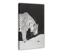 White Tiger in A Snowy Forest Canvas Poster Bedroom Decor Landscape Office Room Decor Gift 08x12inch(20x30cm)