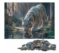 White Tiger in Ancient Ruins Wooden Jigsaw Puzzle, Gift for Adults | Border-first building: a simple way to organise the image at home.