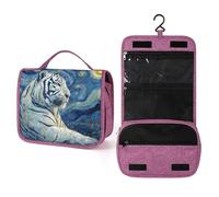 White Tiger in Bold Swirling Style Travel Toiletry Bag for Women,Hanging Makeup Organizer with Hook for Shampoo