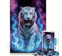 White Tiger in Flames Jigsaw 1000 Pieces for Teenagers Memory Train Fun Clean Seamless Connection Relaxing Indoor Group Activity (50x75cm)