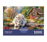 White Tiger in Forest 1000pc Tiger Stream Heavy-Duty Cardboard Jigsaw for Brain Teaser Lovers Team Building Leisure 38x26cm/1000pcs