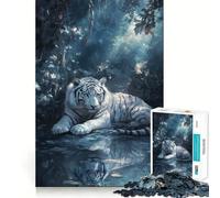 White Tiger in Forest Jigsaw Puzzles 1000 Recall Fun Play Burr Free Clean Cut Pieces Portable Travel Friendly Fun Game (38x52cm)
