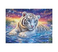 White Tiger in Glittering Night Water 500 Piece Count Premium Jigsaw Puzzle For Adults Teens 14+ Concentration Training Indoor Game Family Game Night 500 PCS